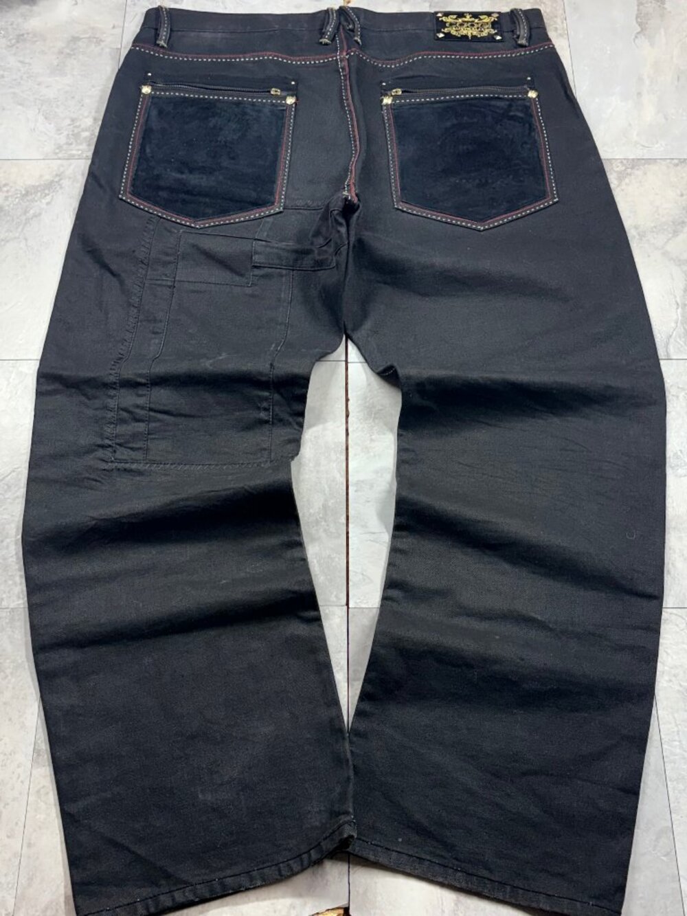 COOGI Black Baggy Jeans 42x35 Y2K Zip Pocket